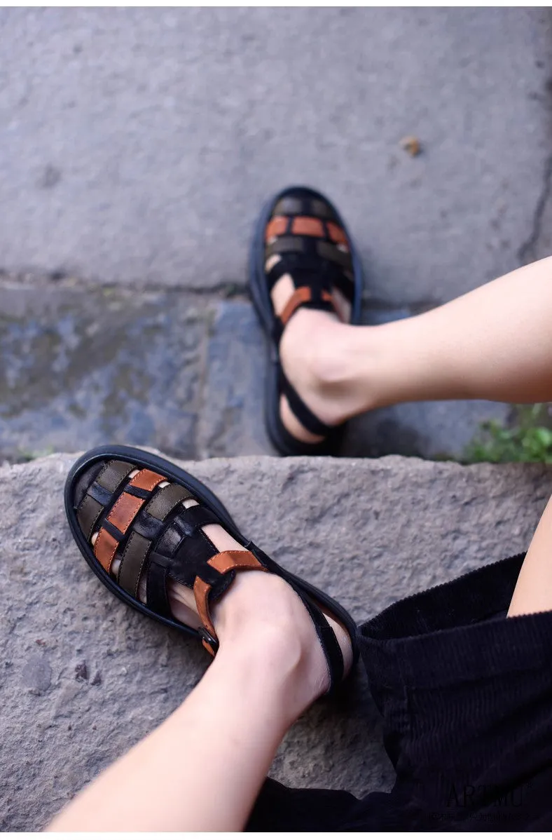 ARTMU LEATHER WOVEN SANDALS IN COLOR BLOCK