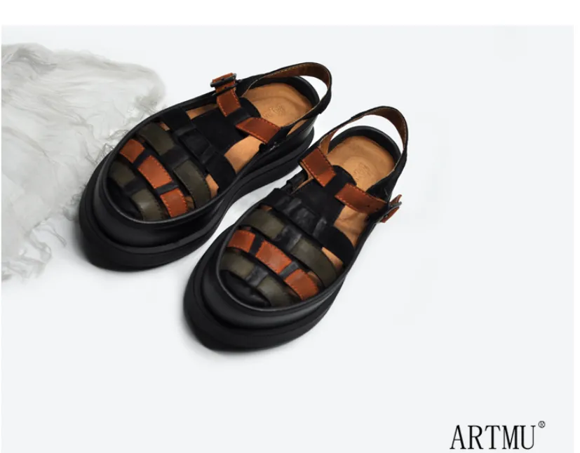 ARTMU LEATHER WOVEN SANDALS IN COLOR BLOCK