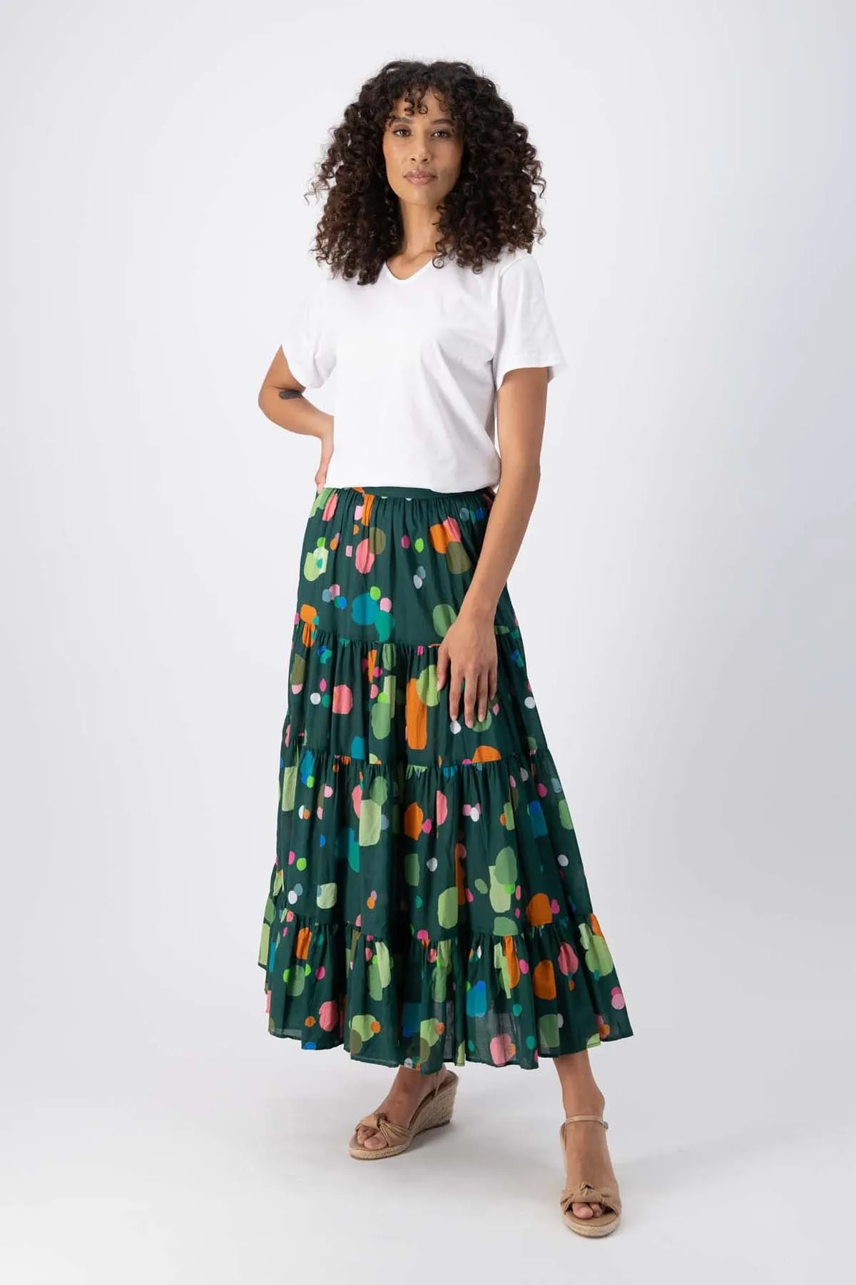 Astra LAX Tiered Skirt Green in Cotton Voile