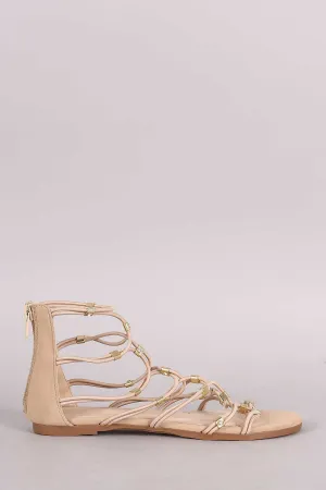 Bamboo Strappy Hardware Flat Sandal