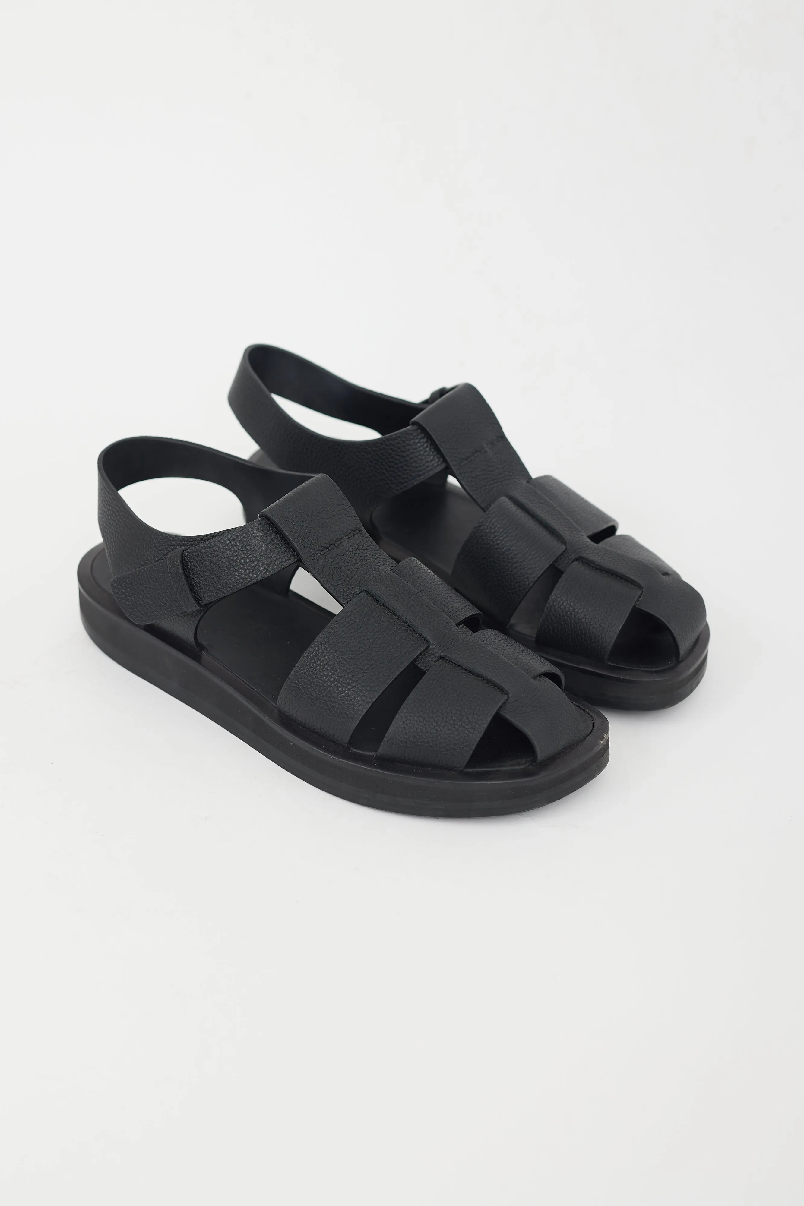 Black Leather Fisherman Sandal