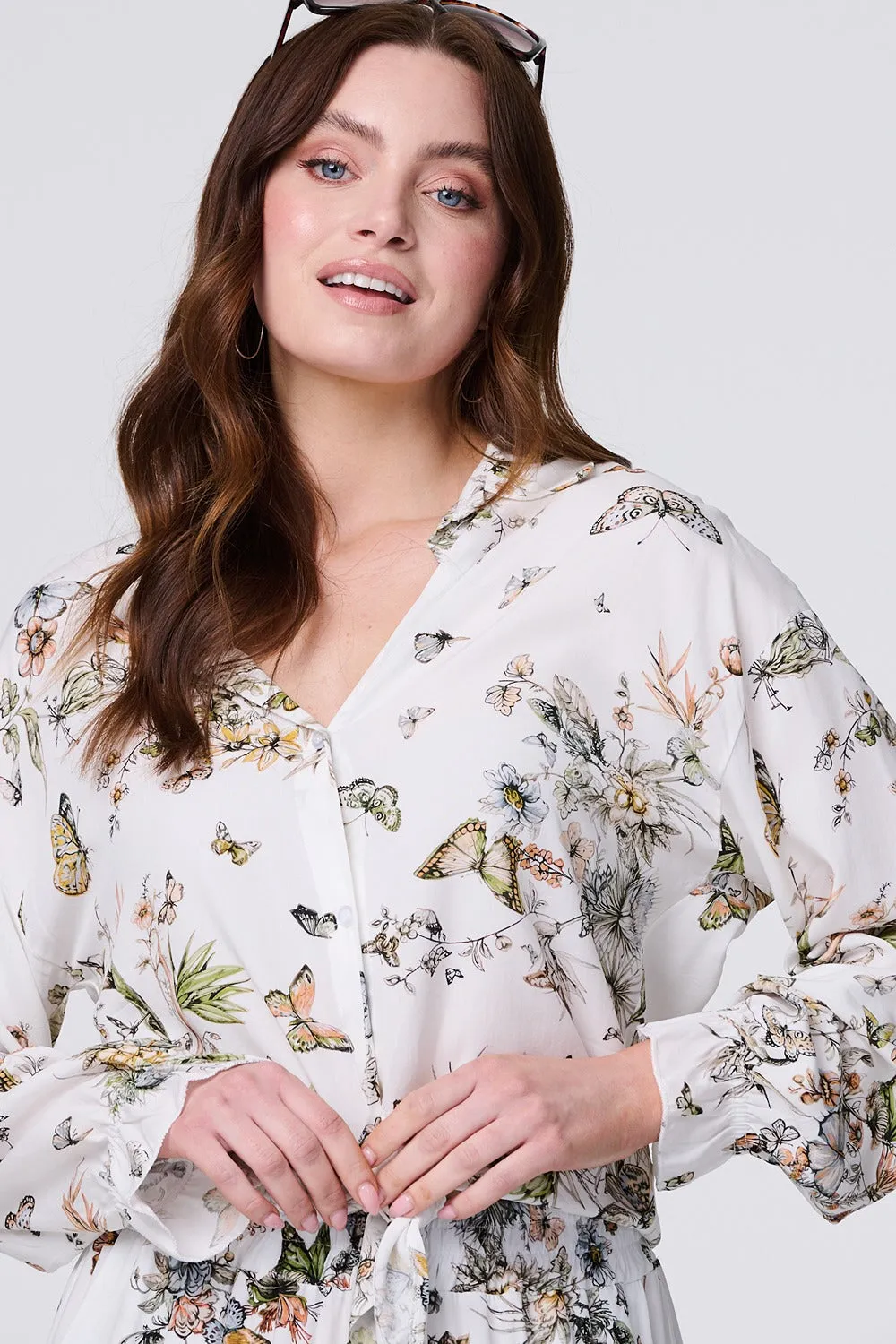 Butterfly Print Long Sleeve Shirt