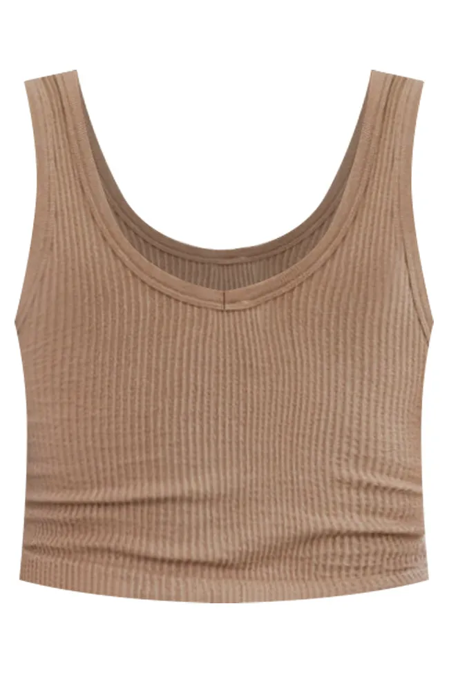 Can't Wait To See Taupe Ribbed Knit V-Neck Bra Top FINAL SALE