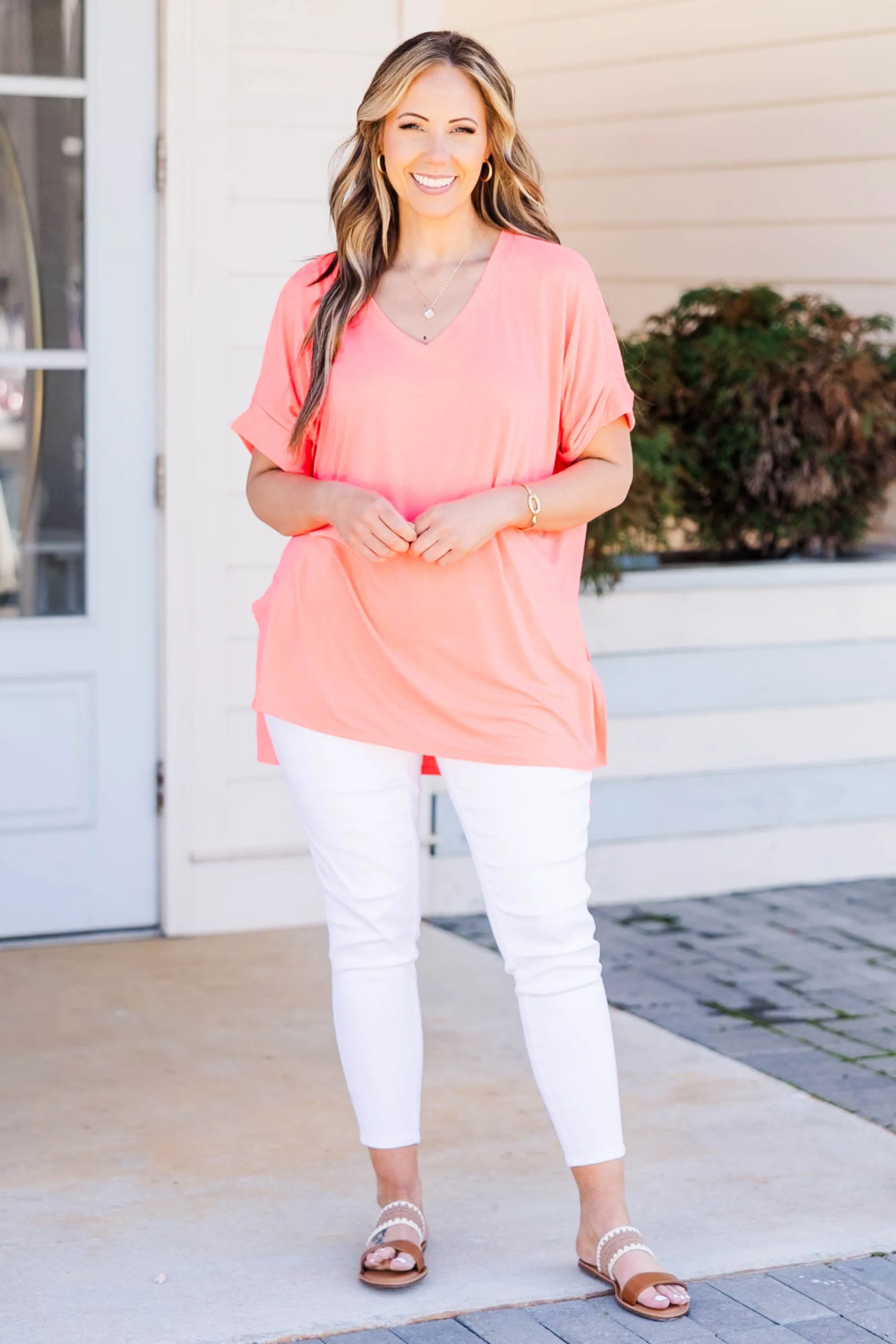 Comfy Travels Top, Neon Coral Pink