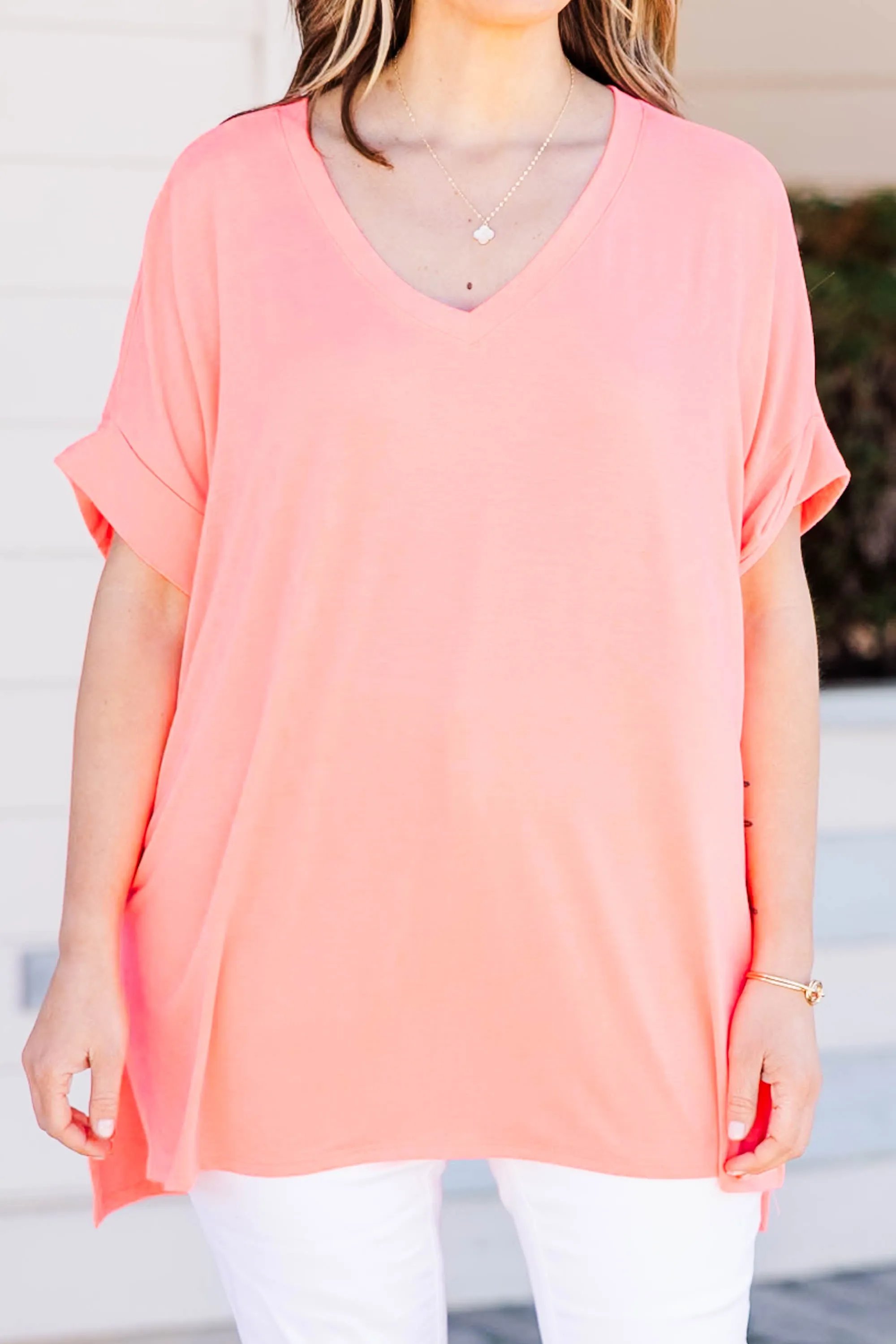 Comfy Travels Top, Neon Coral Pink