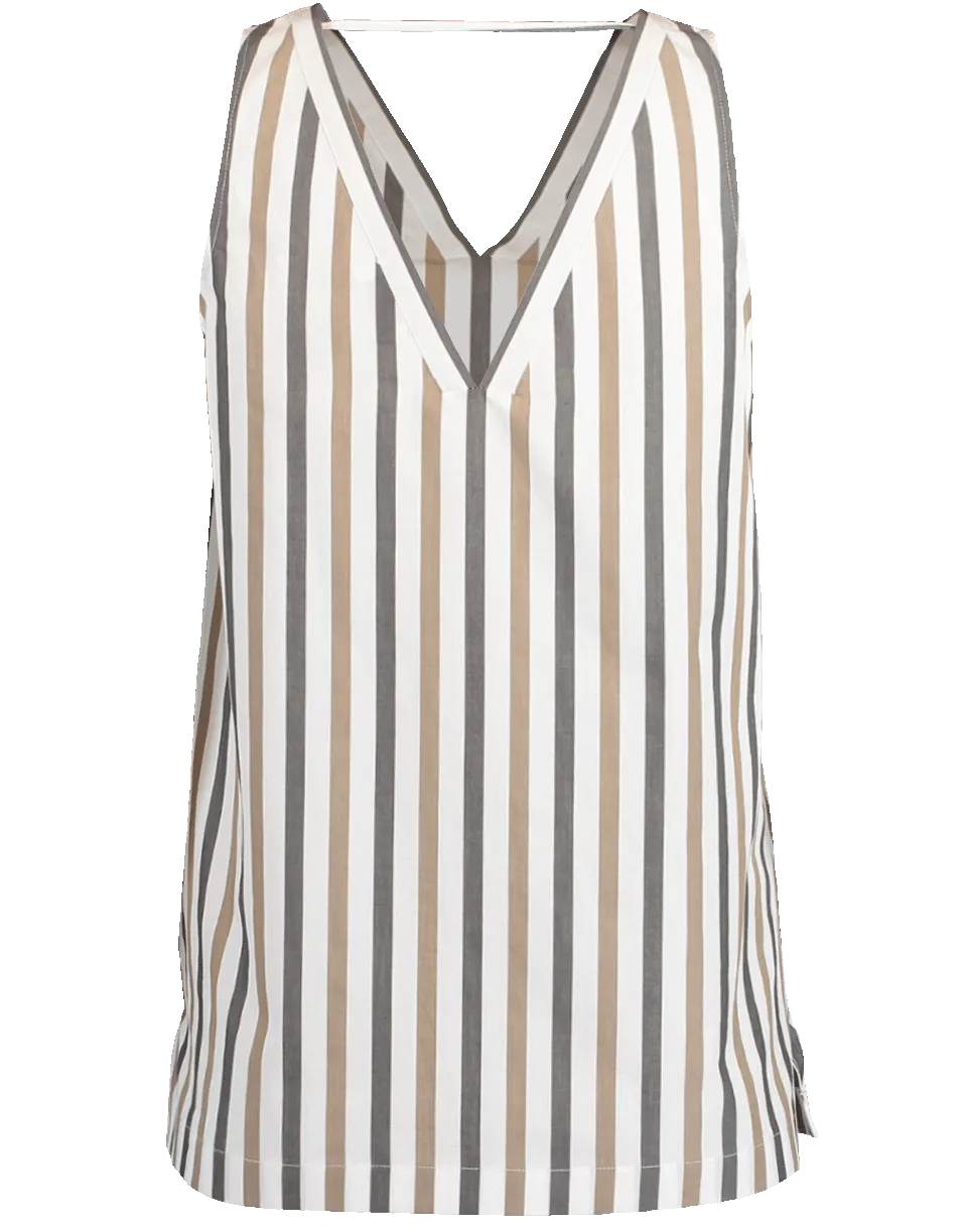 Cotton Poplin Stripe V-Neck Top