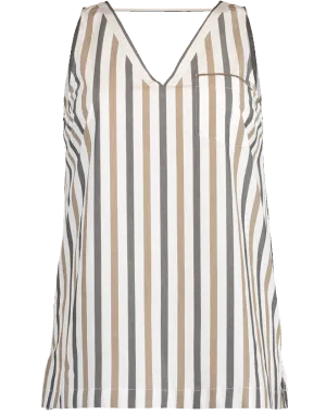 Cotton Poplin Stripe V-Neck Top