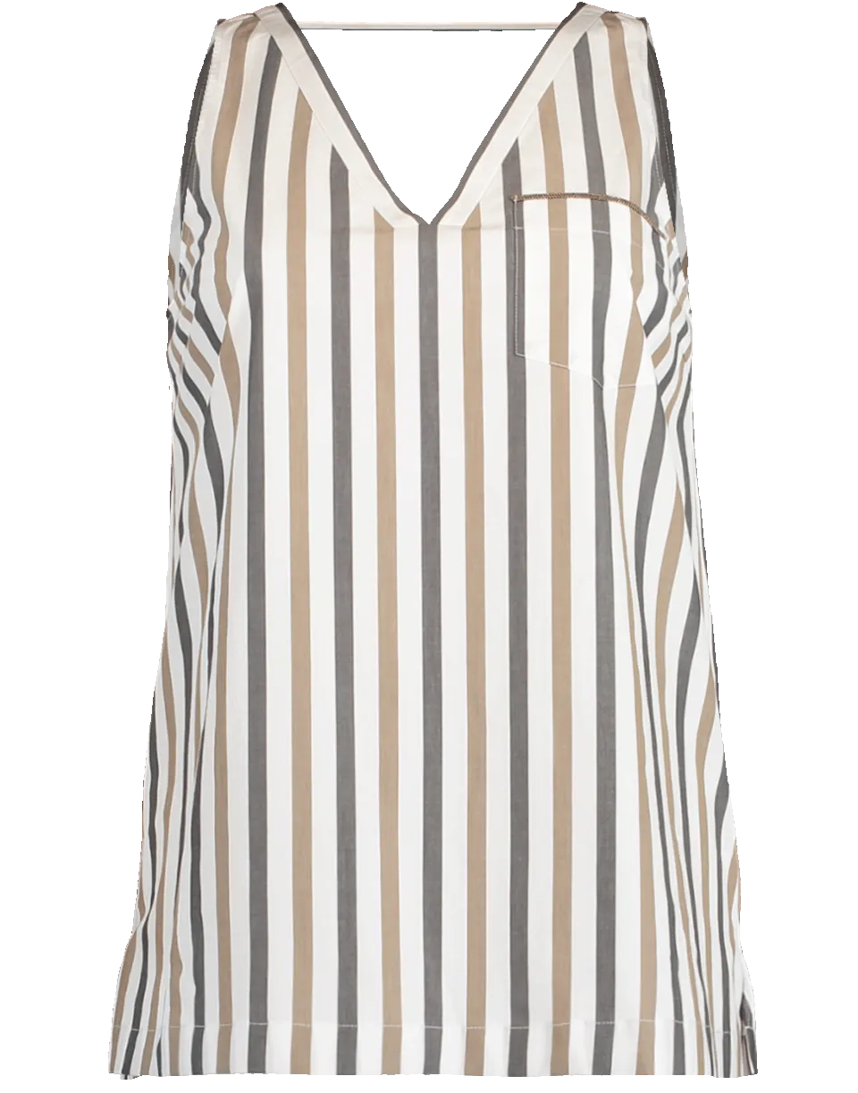 Cotton Poplin Stripe V-Neck Top