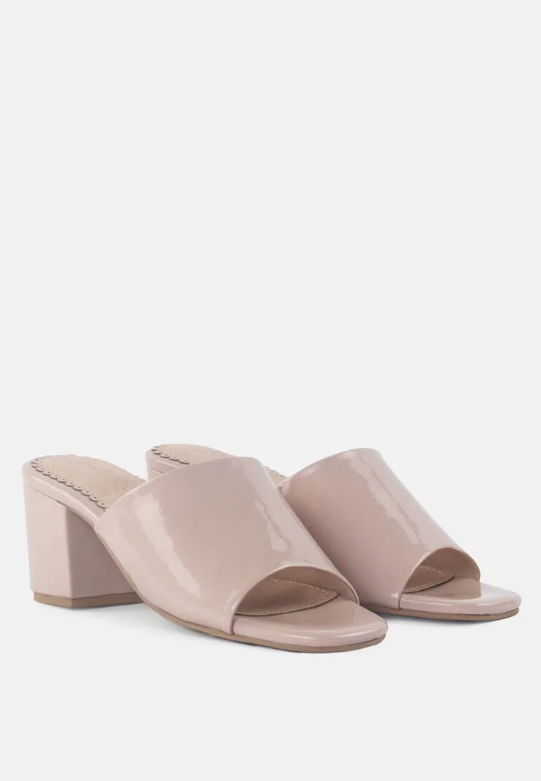 Dumpllin Patent Faux Leather Slip-On Block Heel Sandals