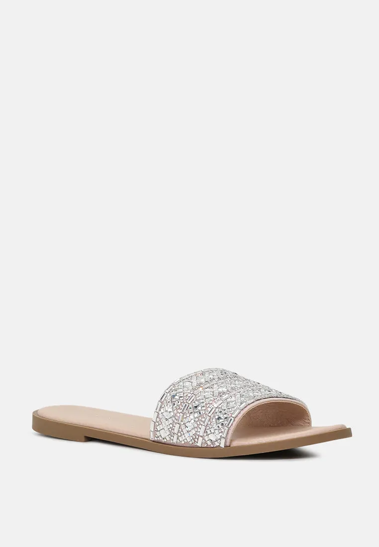 Evin Mirror Embellished Flat Sliders