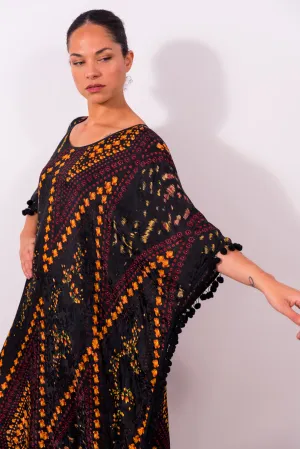 Farasha black geometric kaftan dress