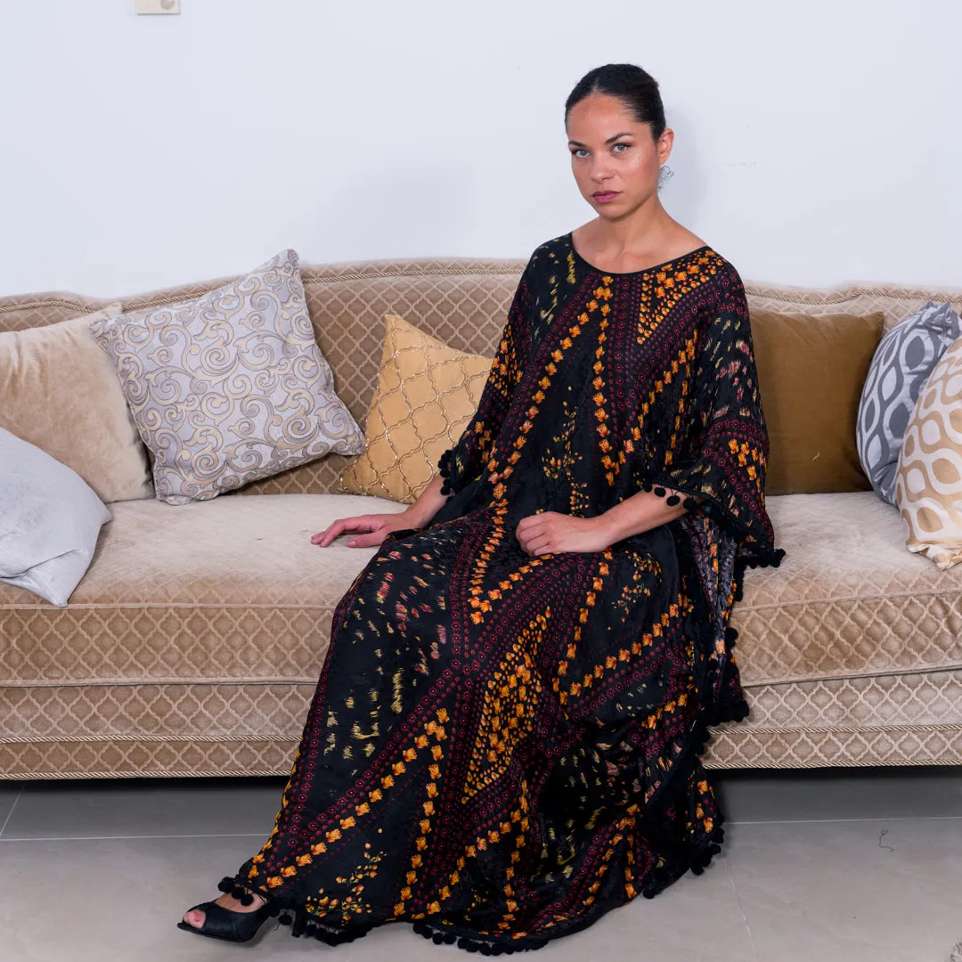 Farasha black geometric kaftan dress