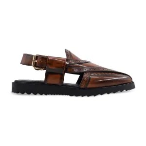 Fenberg - Men's Reddish Brown Box Leather High Shine Sandal