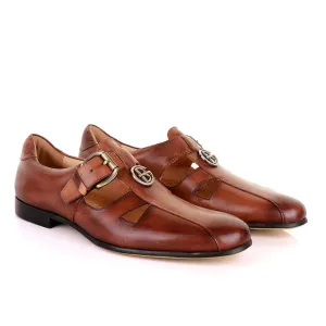 Gianfranco Butteri Coffee Brown Leather with Silver Logo Sandals