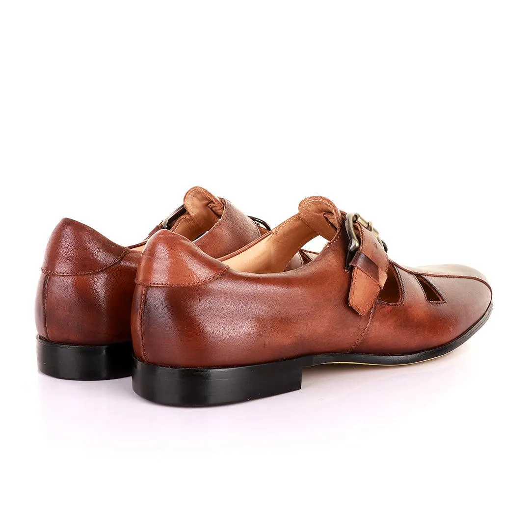 Gianfranco Butteri Coffee Brown Leather with Silver Logo Sandals