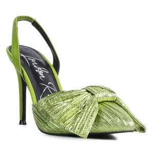 Green High Heeled Bow Slingback Sandals