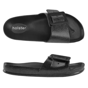 Holster Solace Glitter Womens Slide Sandal Black with Arch Support