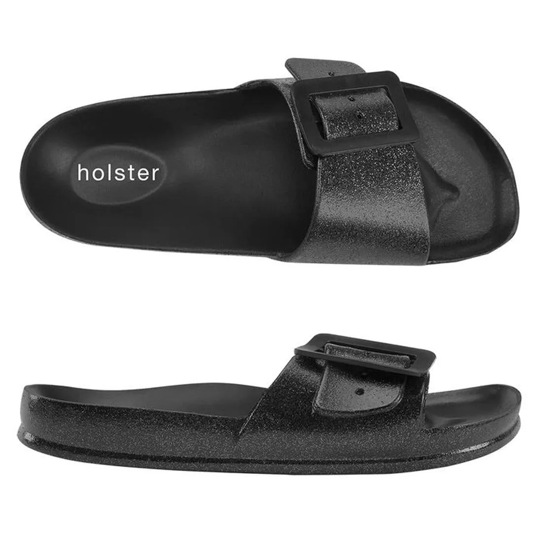 Holster Solace Glitter Womens Slide Sandal Black with Arch Support