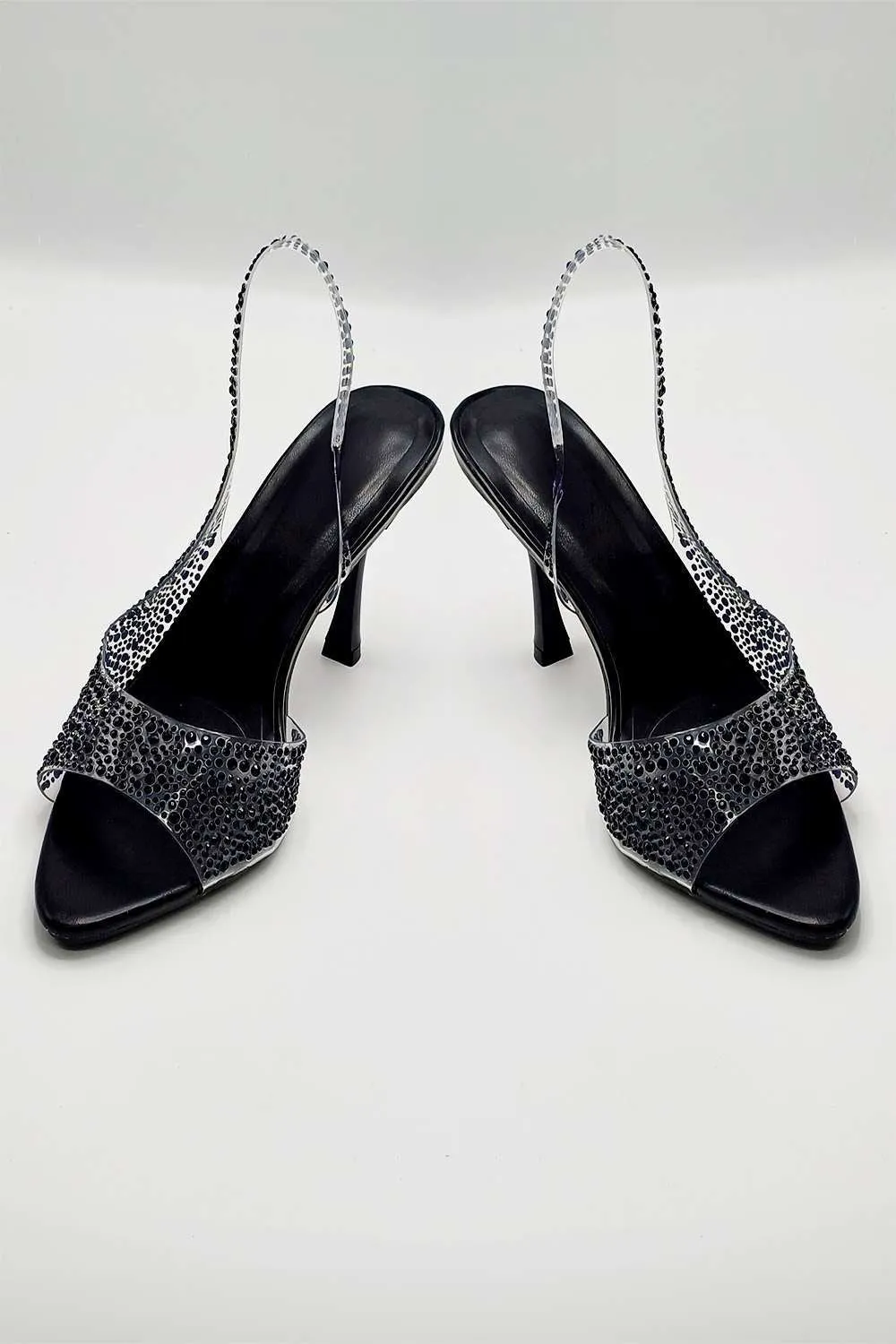 Kaia Diamante Embellished Heeled Sandals in Black