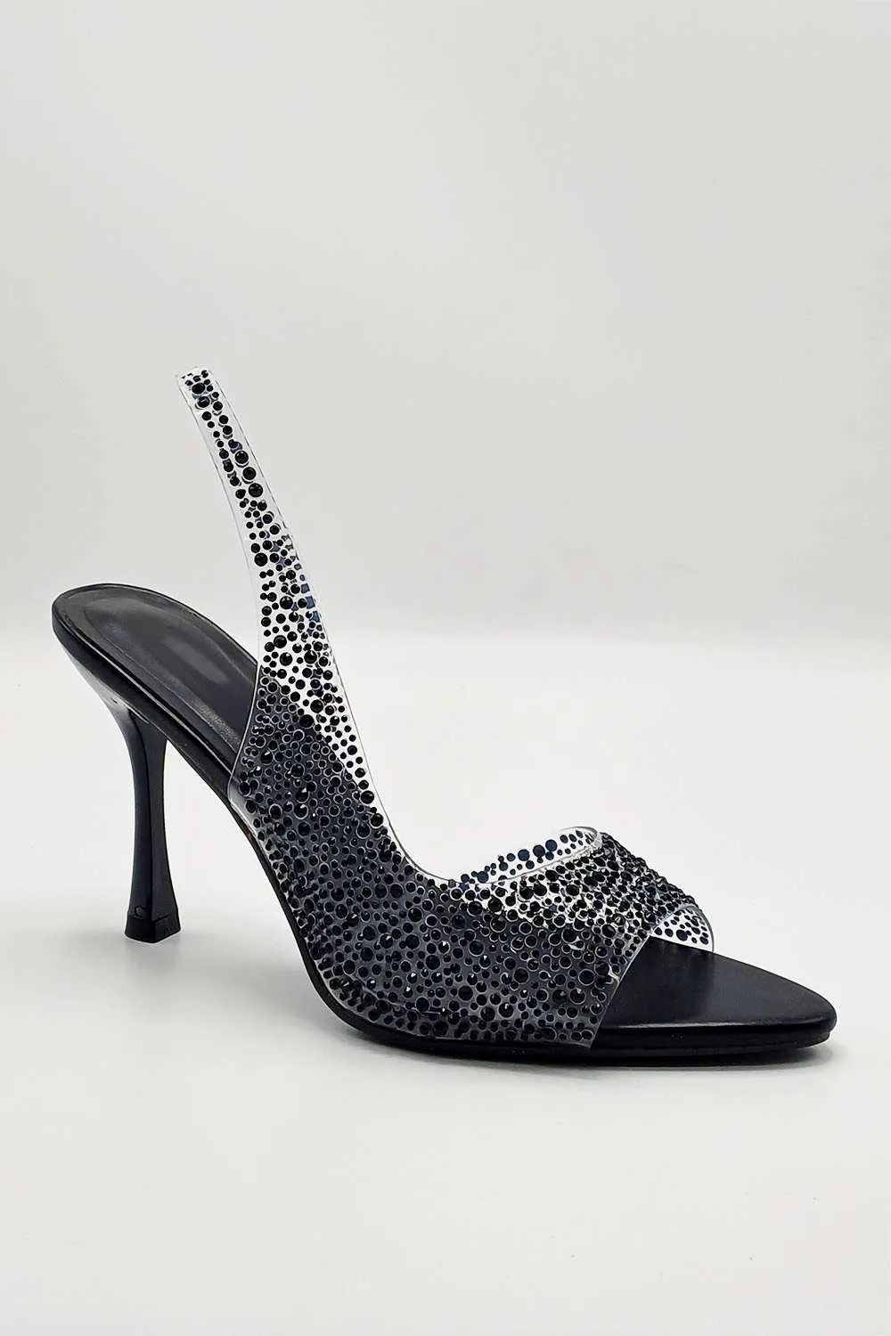 Kaia Diamante Embellished Heeled Sandals in Black