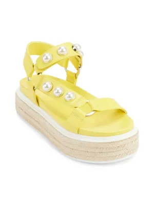 Karl Lagerfeld Paris Patzi Embellished Leather Espadrille Sandals - Yellow