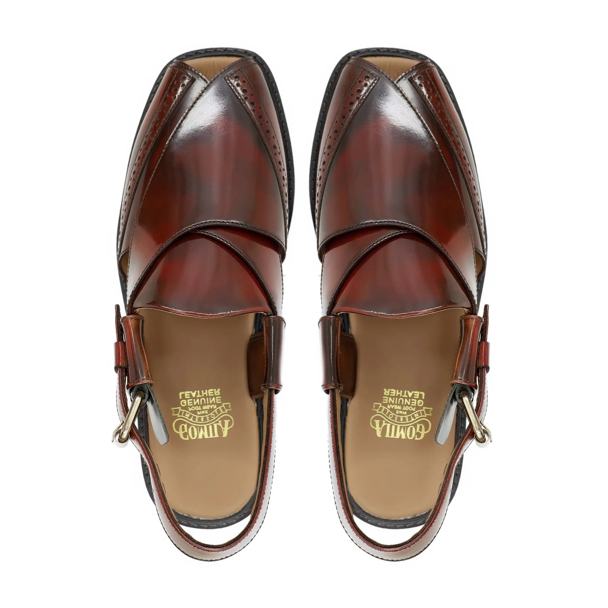 Karl - Men's Reddish Brown Box Leather High Shine Sandal