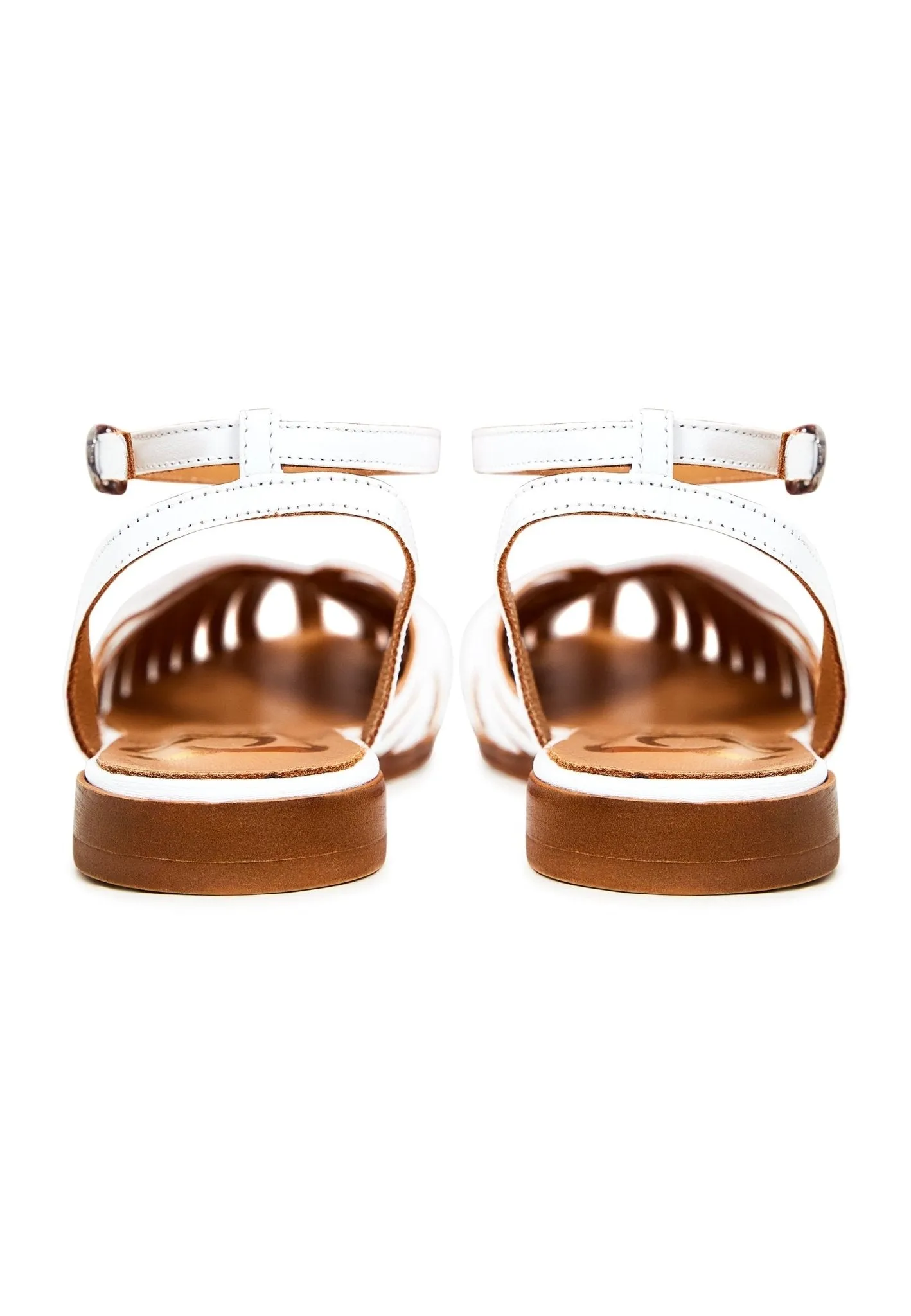 Leather Flat Sole Sandals - White