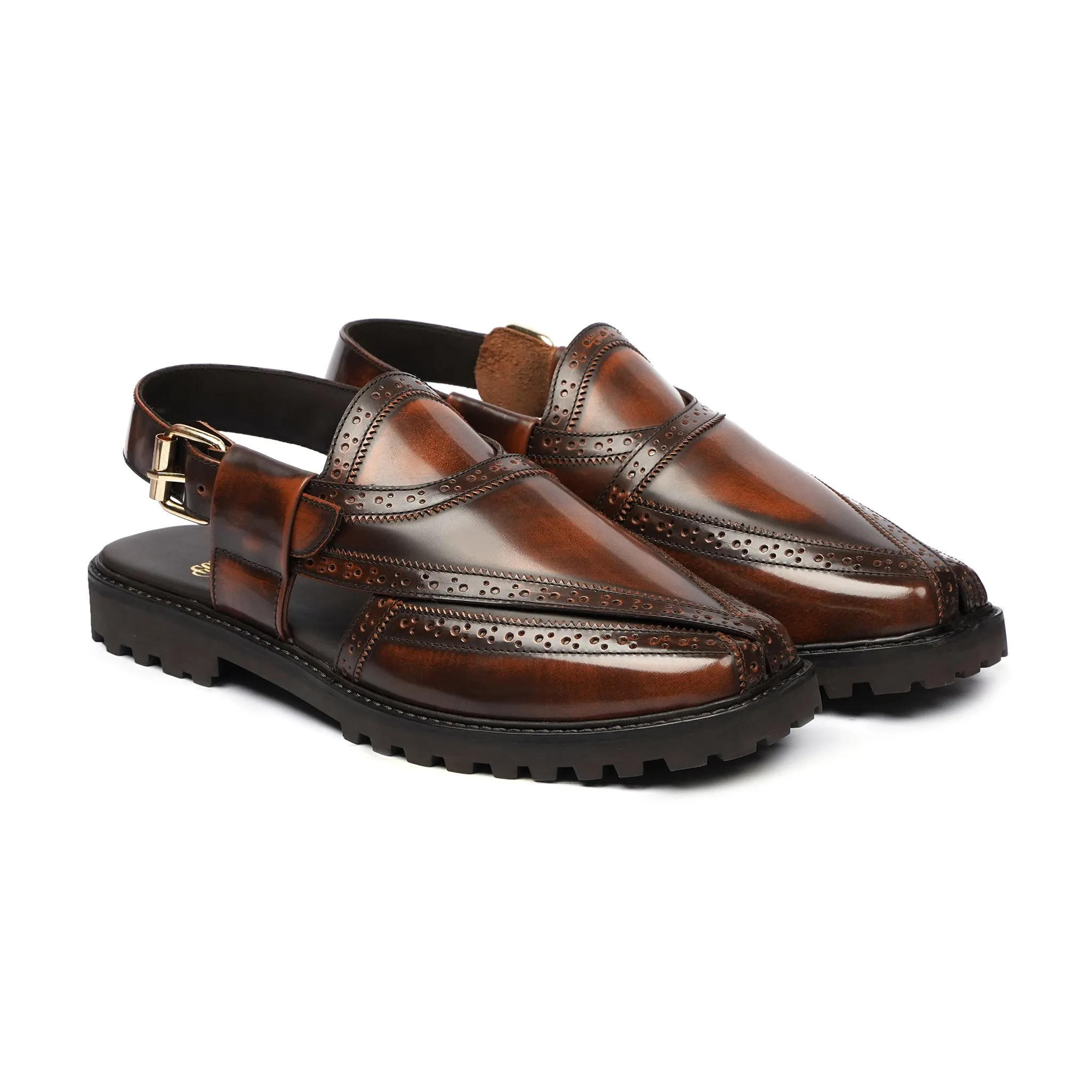 Mizuki - Men's Burnished Brown Box Leather Sandal