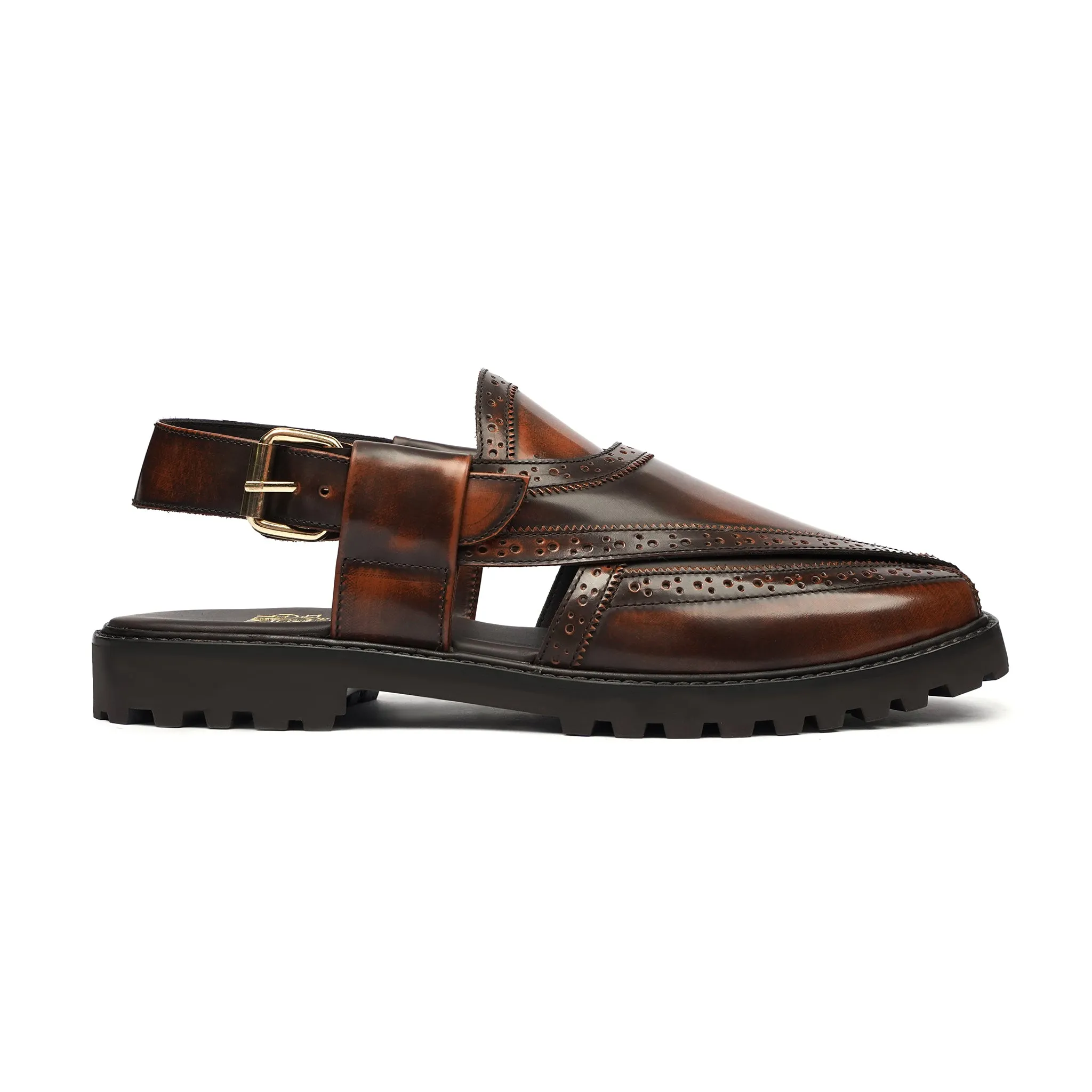 Mizuki - Men's Burnished Brown Box Leather Sandal