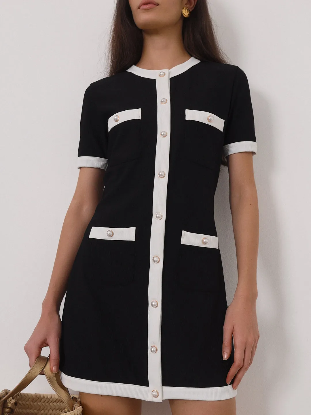 Namina Contrast Day Dress | Black & White