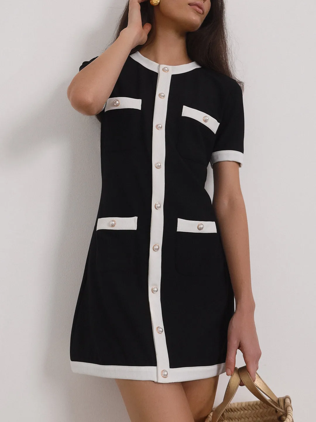 Namina Contrast Day Dress | Black & White