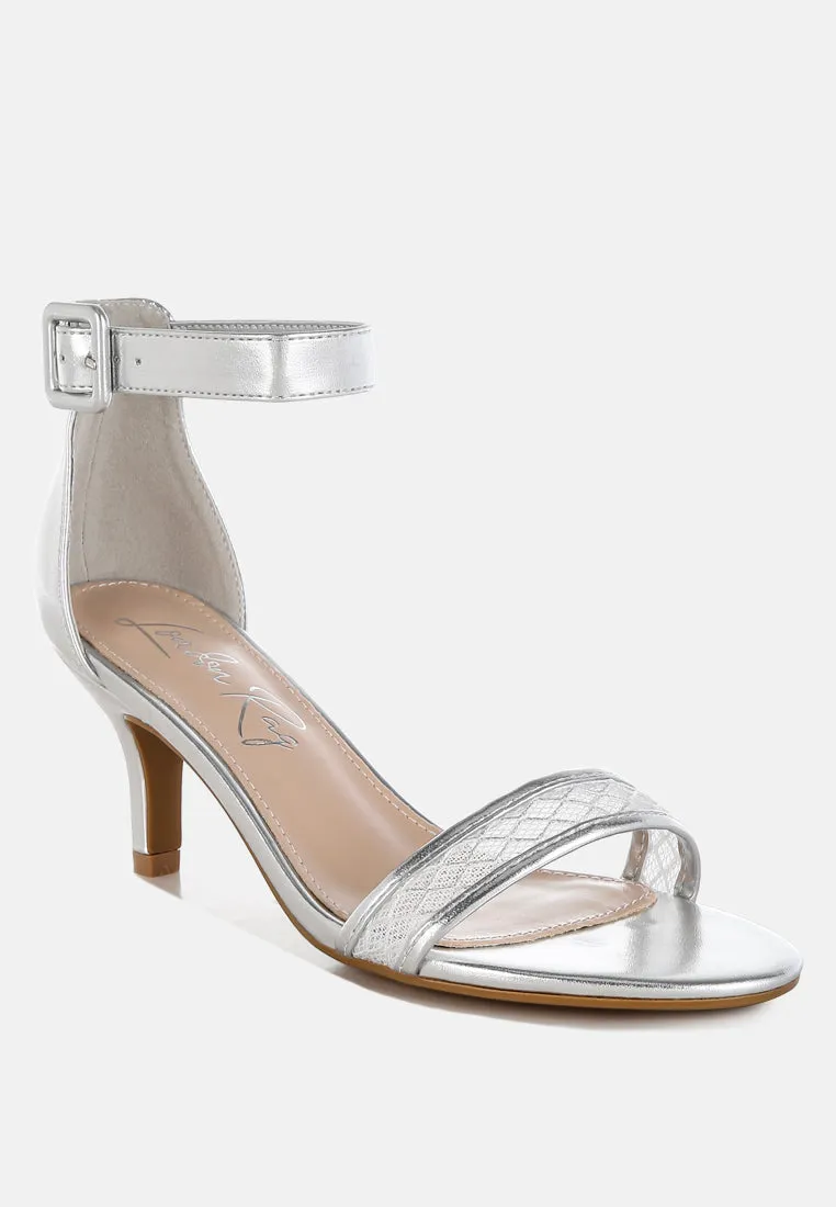 Ninto Metallic Faux Leather Kitten Heel Sandals