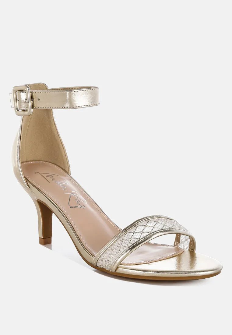 Ninto Metallic Faux Leather Kitten Heel Sandals