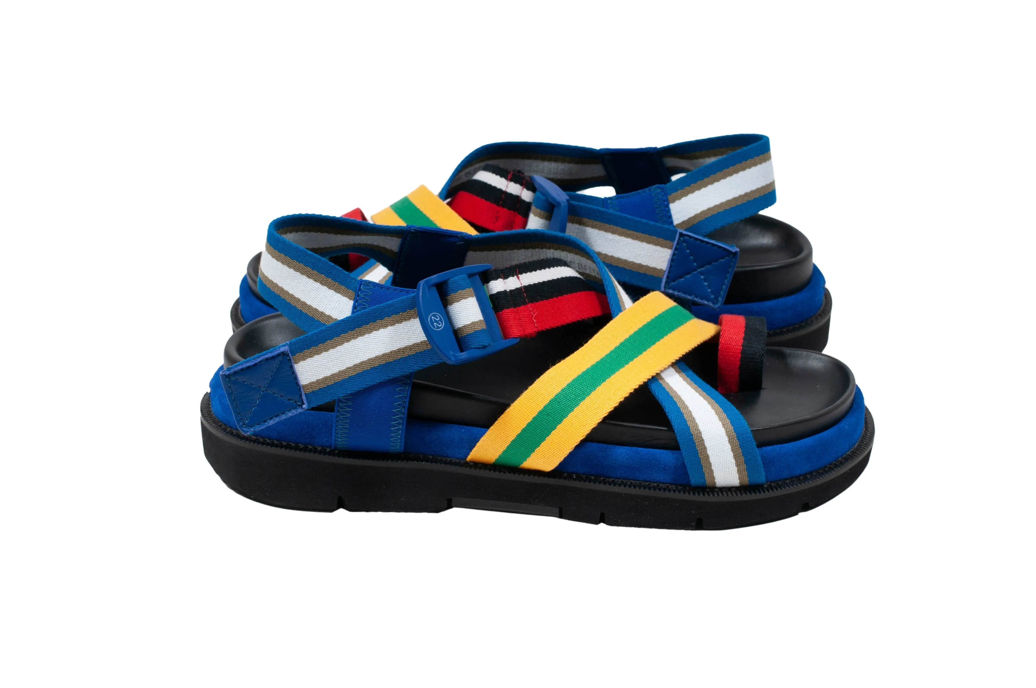 Nylon Taped Color Block Soft Leather Sandals