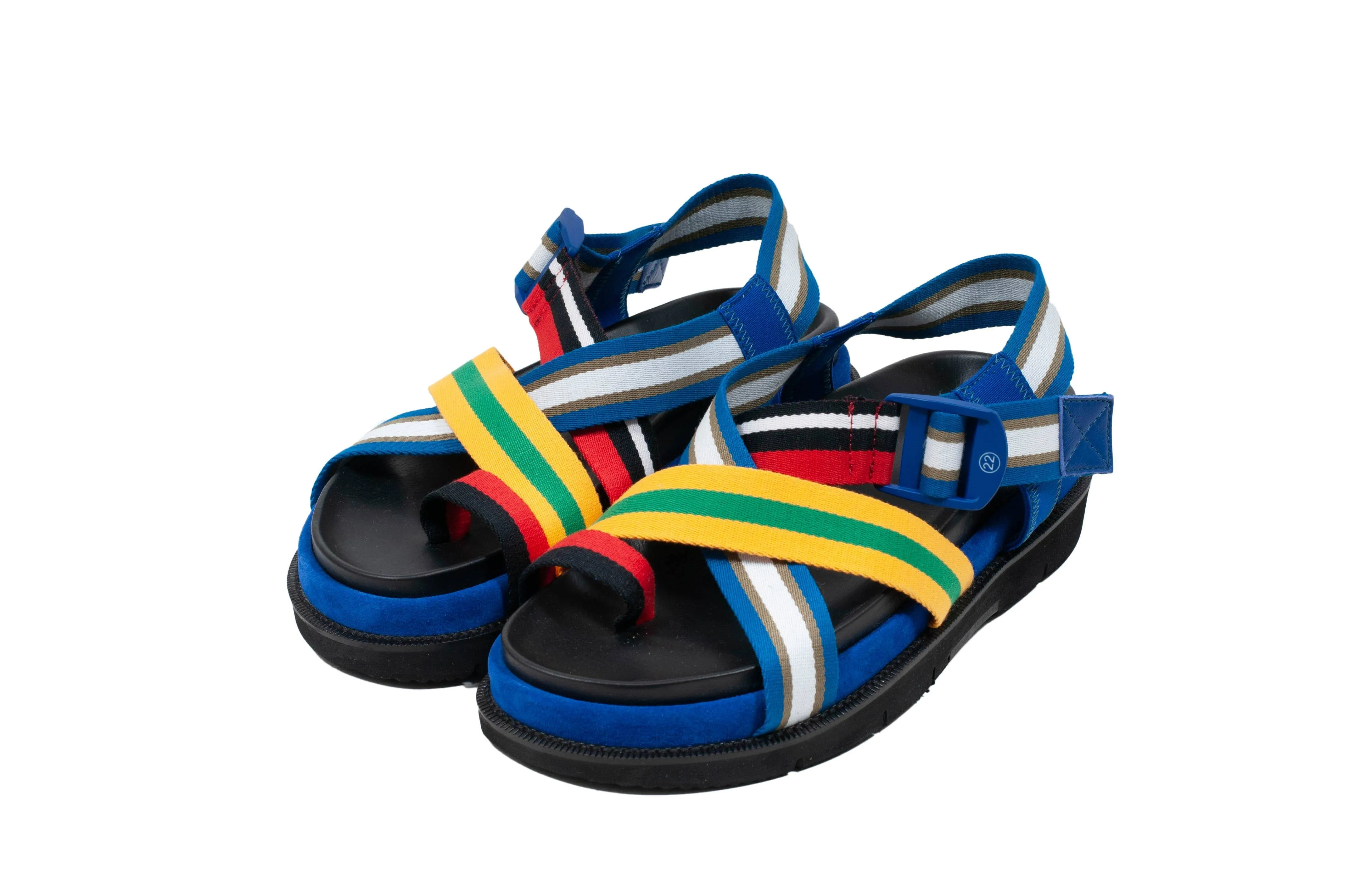 Nylon Taped Color Block Soft Leather Sandals