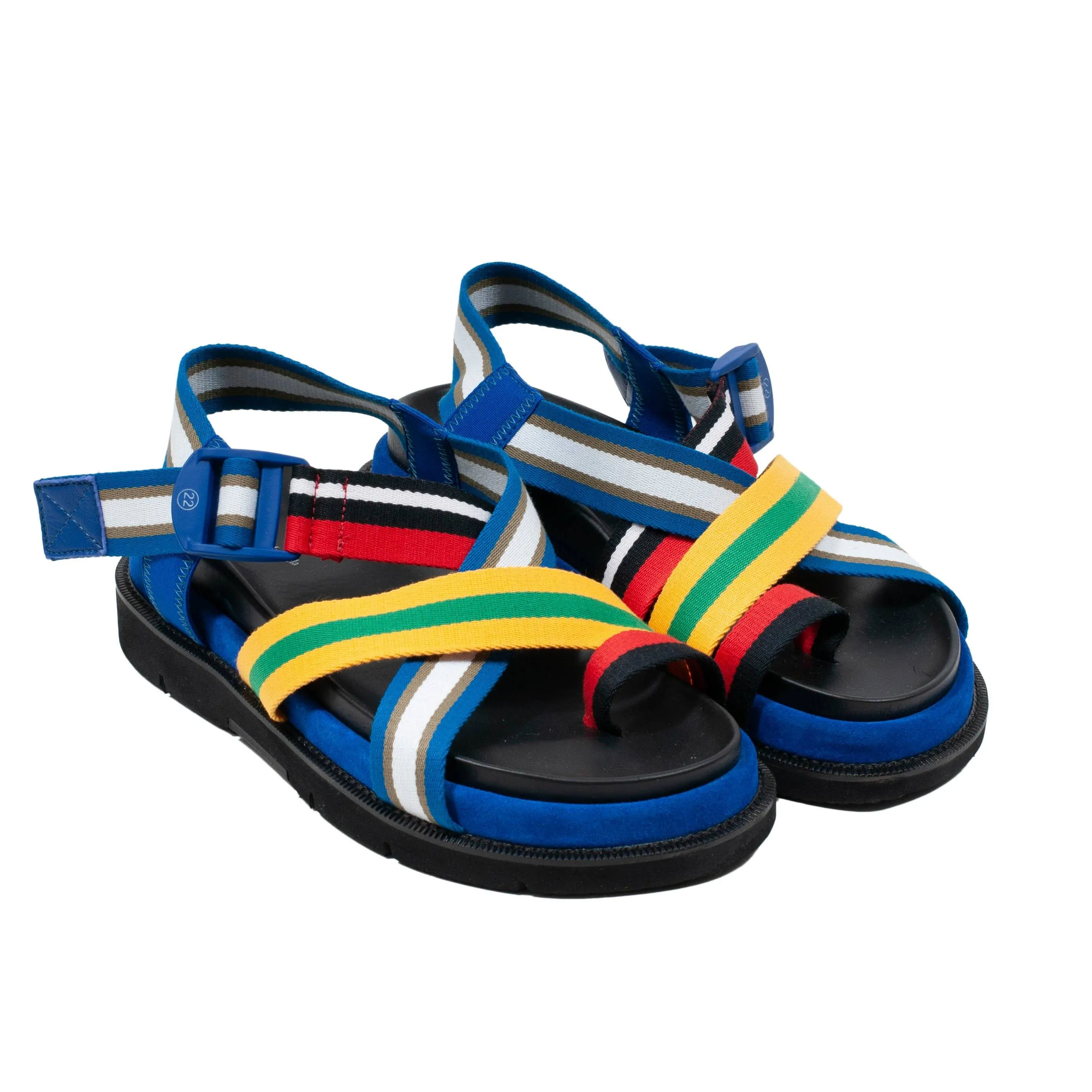 Nylon Taped Color Block Soft Leather Sandals