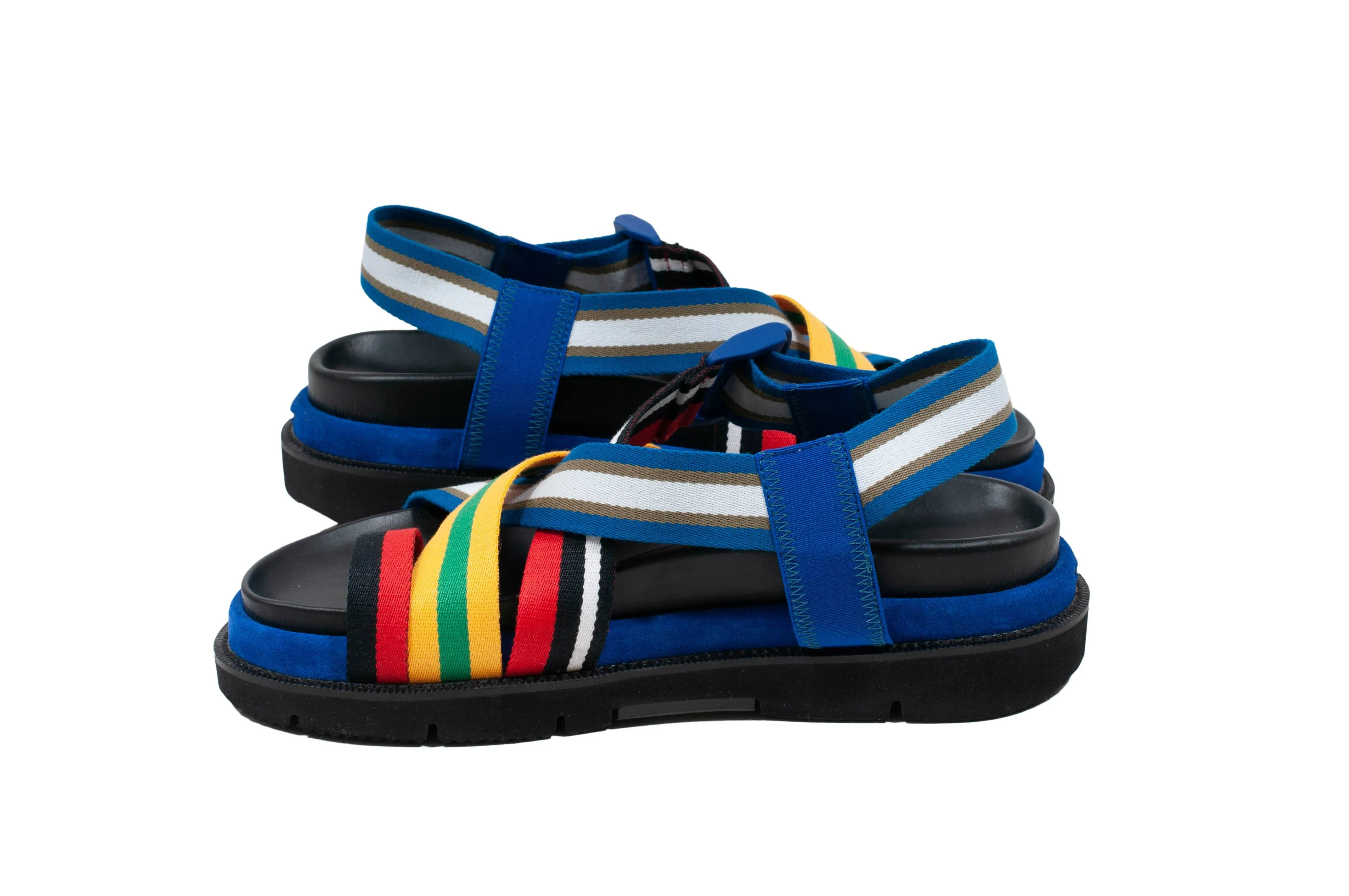 Nylon Taped Color Block Soft Leather Sandals