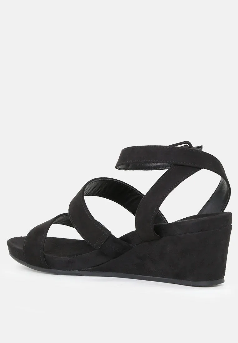 Reese Black Ankle-Strap Wedge Sandals