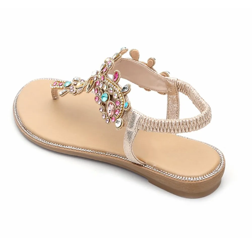 Rhinestone Gladiator Leather Sandals