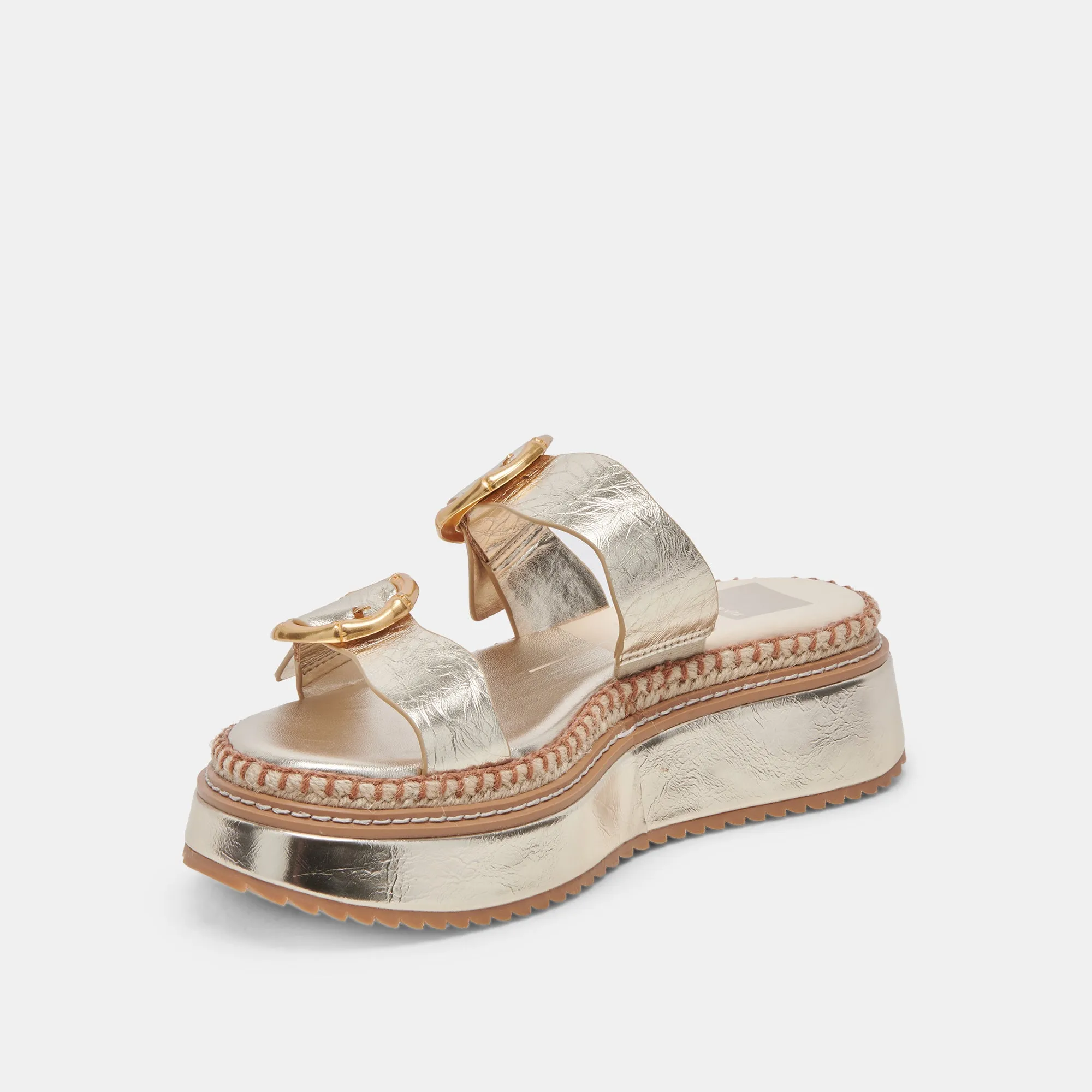 RYSHA SANDALS LIGHT GOLD CRINKLE PATENT