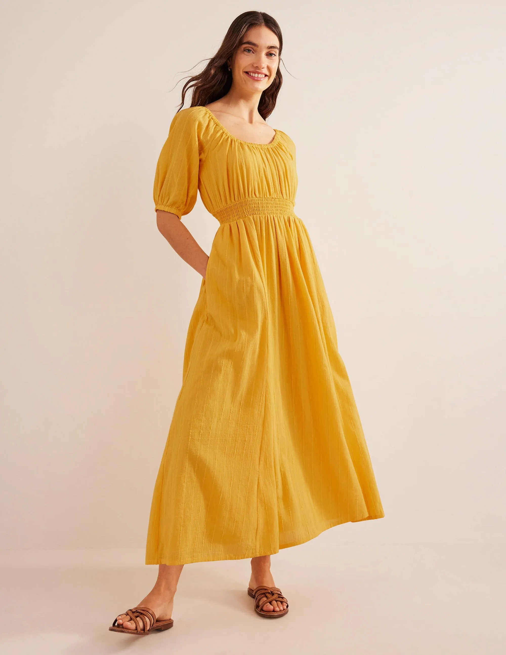 Scoop Neck Maxi Dress-Yellow Texture