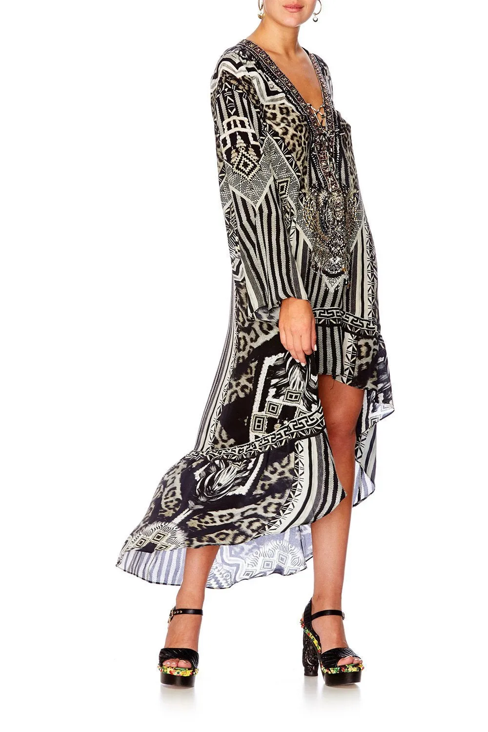 SHORT DRESS WITH HIGH LOW HEM TRIBAL THEORY