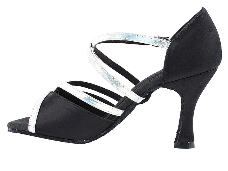 Signature Series Black Satin & Silver Trim Dance Sandals