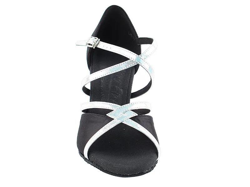 Signature Series Black Satin & Silver Trim Dance Sandals