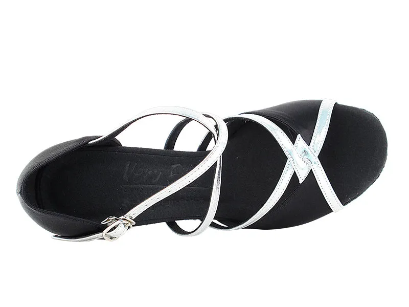 Signature Series Black Satin & Silver Trim Dance Sandals