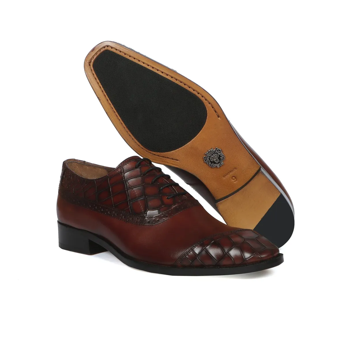 Slant Cap Toe Deep Cut Espresso Leather Double Shade Men's Formal Shoes