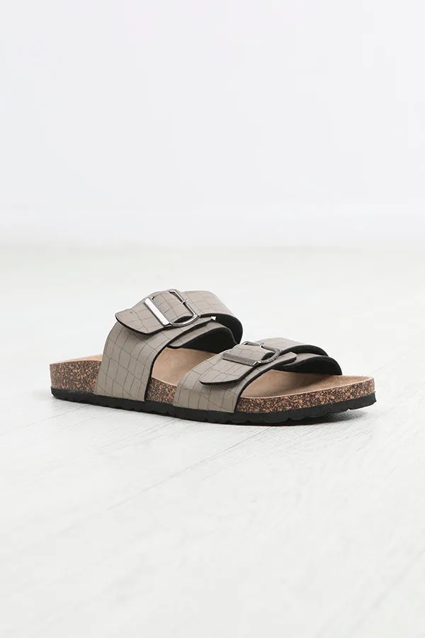 STONE SNAKE EFFECT BUCKLE STRAP DETAIL CORK SANDALS