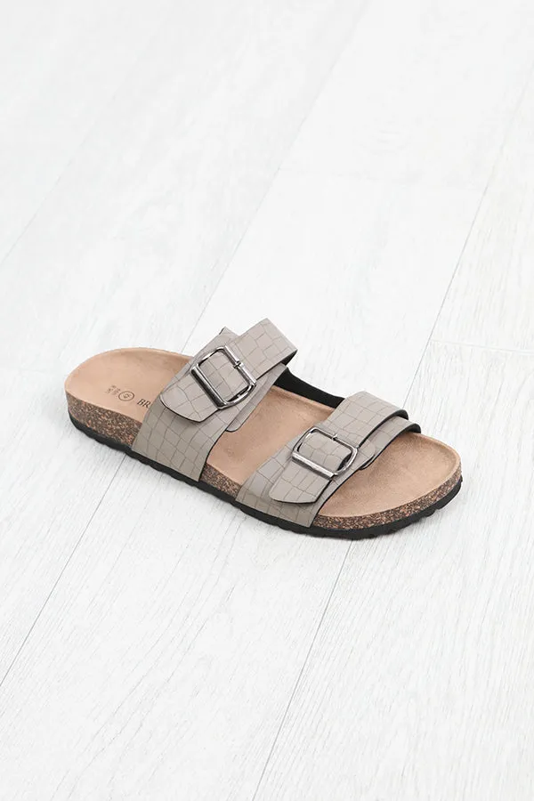 STONE SNAKE EFFECT BUCKLE STRAP DETAIL CORK SANDALS