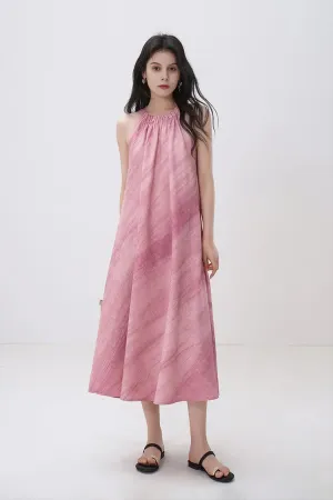 Tie-Dye Halter Neck Pink Maxi Dress