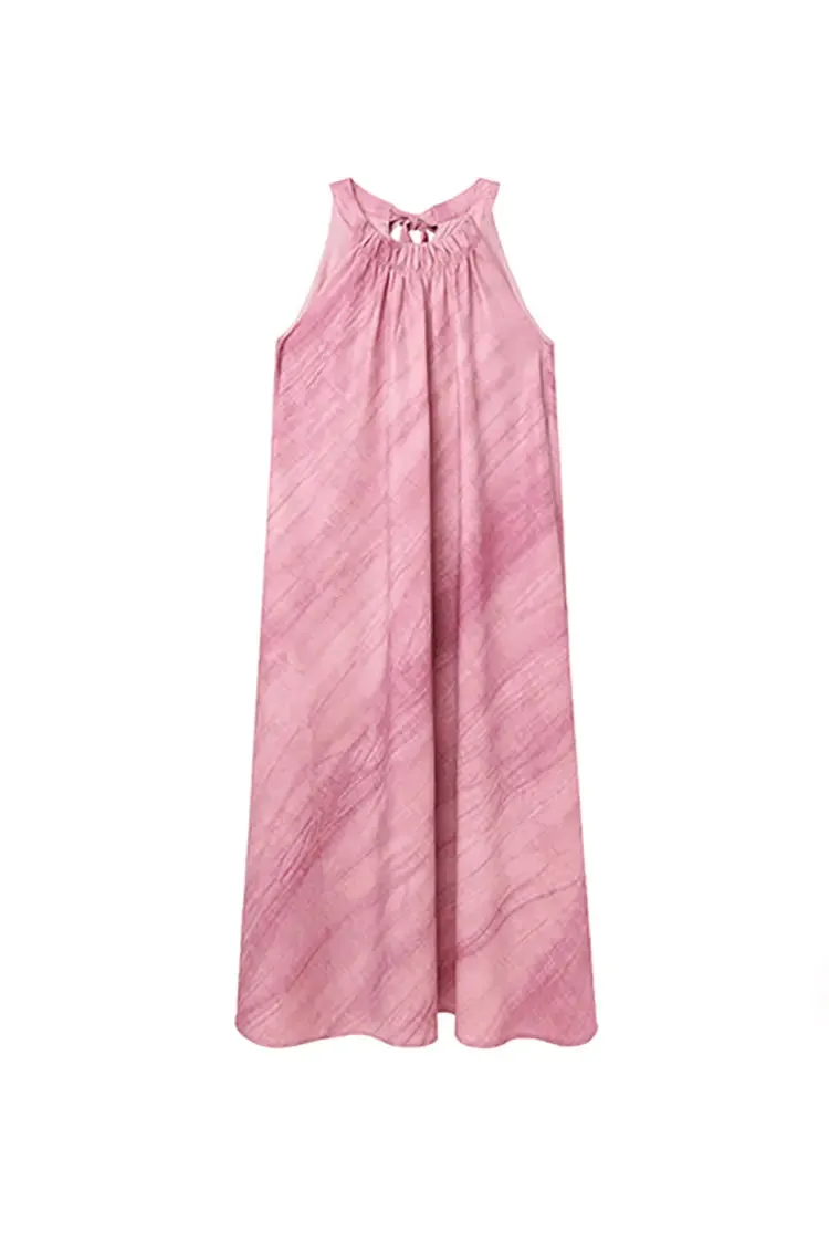 Tie-Dye Halter Neck Pink Maxi Dress